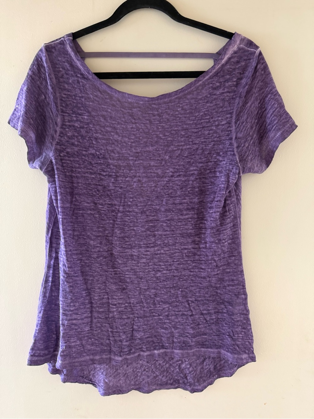 AG Purple Short-Sleeve Scoop Neck Linen Top